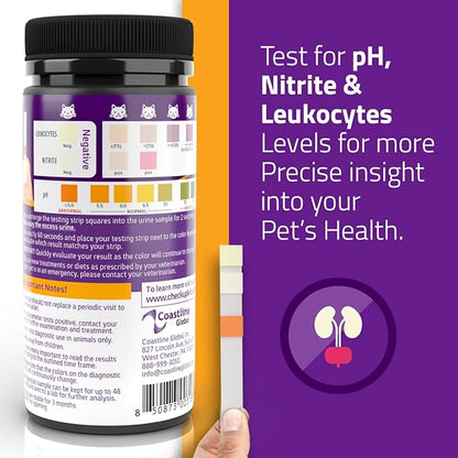KIT4CAT CheckUp Cat and Dog UTI Urine Test Strips | 3 Parameters CheckUp in 1- a More Detailed Test of 3 UTI Related Markers - pH, Nitrite and Leukocytes Levels x50