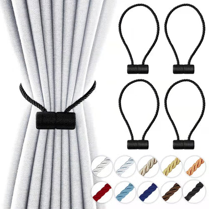 YUNTUOO 18 Inch Strong Magnetic Curtain Tiebacks, Curtain Holdbacks Modern Upgrade Strong 2021 New Twisted Style Decorative Drapery Rope Tie Backs(4 Pack Black)