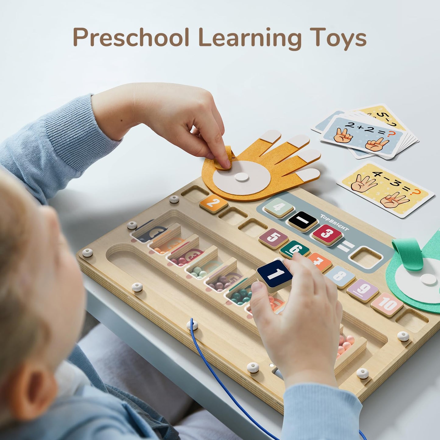 TOP BRIGHT Montessori Learning Toys for 3 4 5 + Year Old, Magnetic Beads Sorting Matching Toys for Boys Girls Birthday Gifts, Finger Math Addition & Subtraction