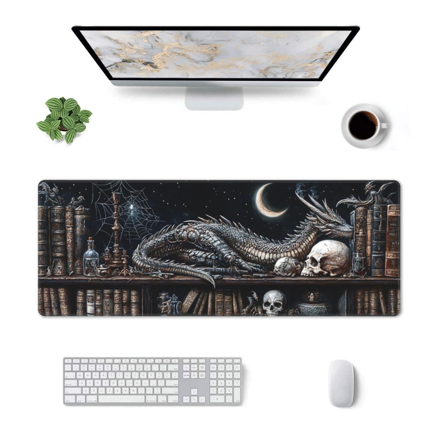 Mystical Dragon Mouse Pad 31.5 X 11.8 Inch Big Desk Rubber Base Stitched Edges Keyboard Pad XXL Mouse Mat for Home Game and Office