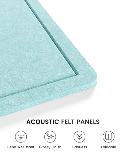 Fluxynara Bulletin Board, 23.6" x 17.5" Cork Board Alternative with 12 Safe Removable Adhesive Tabs, Foldable Felt Pin Board for Home Office, Classroom, Bedroom,Entryway for Walls—Aqua Blue