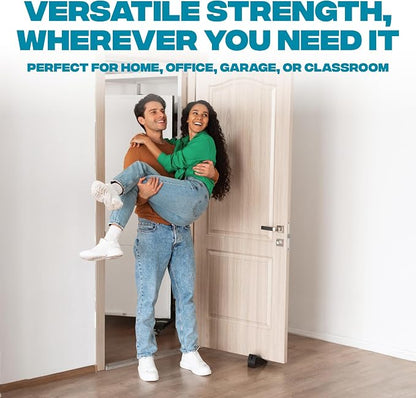 STRONGEST HOME Stoppers for Bottom of Door – Heavy Duty Metal Rubber Door Stopper, Non-Slip Door Stop for Heavy Doors, Works on Wood, Tile & Carpet Floors, Folding Black 1 PC + 1 White Wall Protectors