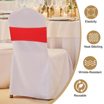 PATIKIL Premium Spandex Chair Sashes Bows, 50 Pcs Elastic Stretch Chair Cover Band Ties with Slider Buckle for Birthday Party Banquet Wedding Decoration, Bright Red