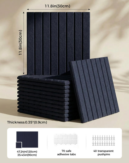Aothia 12-Pack Felt Bulletin Board Tiles 48"x36", Modular Pin Board for Smooth Walls, Cork Board Alternative for Notes & Photos, 0.35" Thick, 70 Adhesive Tabs & 40 Pins, Navy Blue
