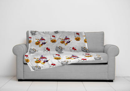 Jay Franco Halloween Plush Throw Blanket – 50x70 Inch Ultra Soft & Comfy Fleece Throw for Couch, Sofa, Bed – Cozy Home Décor for Living Room & Bedroom, White - Hello Kitty