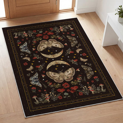 Artoid Mode Black Poppy Moth Mushroom Moon Area Rug, Fall Home Decor Low-Profile Washable Large Rug for Living Room Bedroom Farmhouse Dining Room Kids Playroom 5x7 Feet