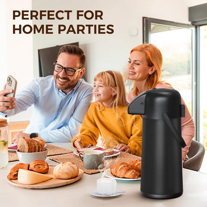 Coffee Carafe for Keeping Hot - Gezoss 102OZ / 3L Airpot Coffee Dispenser with Pump - Large Coffee Carafe for Hot Drinks Tea Liquid - Insulated Stainless Steel Hot Water Beverage for Parties,Black