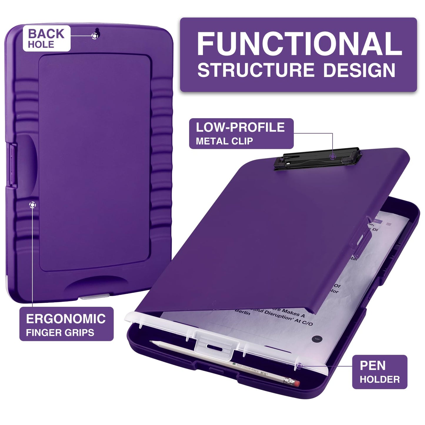 Sooez Clipboard with Storage, High Capacity Nursing Clipboards with Pen Holder, Clip Boards 8.5x11 with Storage, Low-Profile Clip, Lightweight Plastic Clipboard for Teachers, Lawers, Office Workers