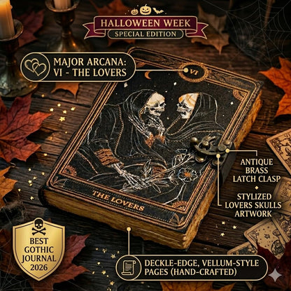 cuero Book of Spells Leather Journal Deckle Edge Paper Grimoire Printed Journal The Lovers Tarot Notebook Spiral Gothic Notebook Skull lover Antique Vintage Leather Journals for Men and Women