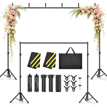 Backdrop Stand 10x7.5ft, Height Adjustable and Width Adjustable Backdrop Stand, Back Drop Stand for Balloon Arch, Photo, Parties