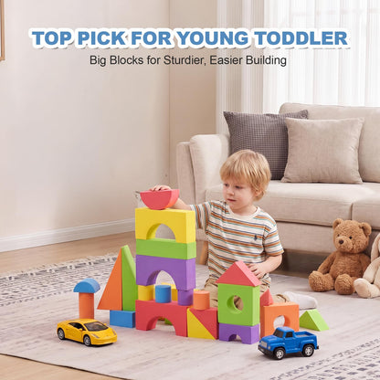 Bingyouth Large Building Foam Blocks for Toddlers, EVA Stacking Foam Building Blocks Toy Set, Non-Toxic, Washable, Early Learning Construction Toys & Gifts for Kids Boys & Girls (Blue, Pieces, 30)
