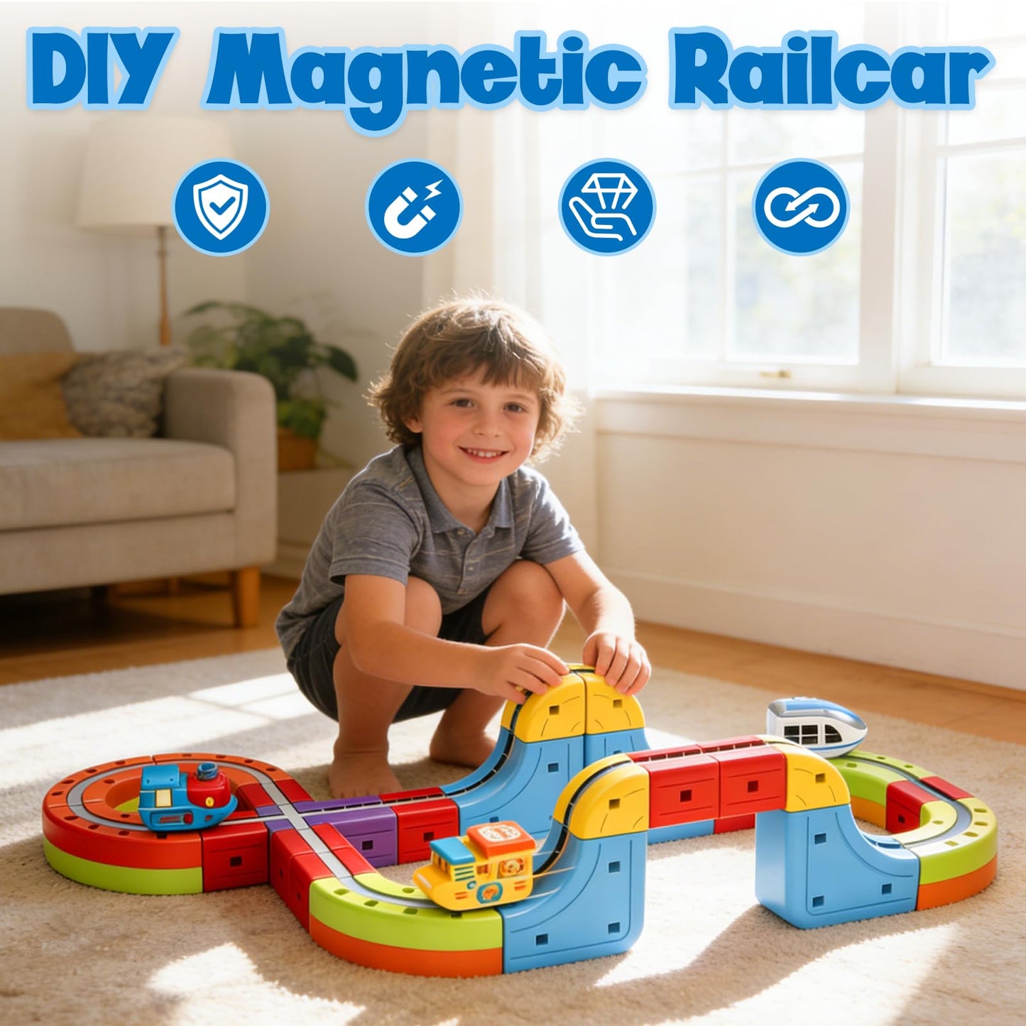 Electric Magnetic Train Toys Set- Flexible Race Track for Kids 3 4 5 6 7 8,stem Gravity Magnetic Roller Car Track for Toddlers,3D Infinity Cube Track Learning Gift Anti-Gravity Design,141 Pcs/2 car