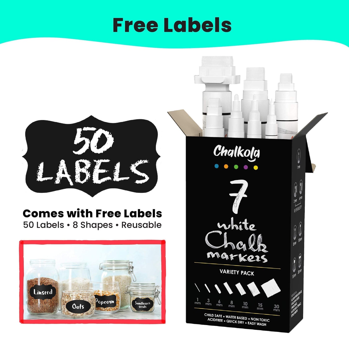 Chalk Bundle- 10 Neon 6mm + 7 White Variety Chalk Markers