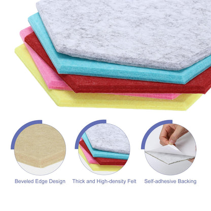 PATIKIL Felt Bulletin Board, 12"x10", 6 Packs Self Adhesive Hexagon Felt Tiles for Sound Proofing Wall Panels for Home Office Recording Studio,Game Room, Light Coffee