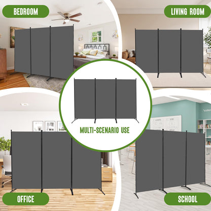 3 Panel Folding Room Divider, 102" Wx71.3 H Portable Wall Divider, Grey