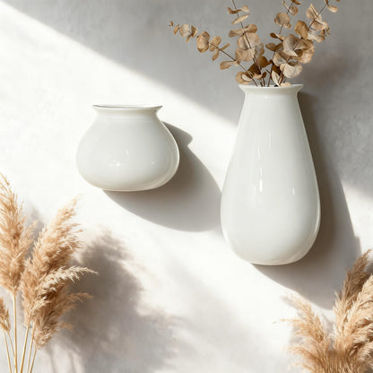 Set of 2 Hanging Ceramic Wall Planters, Wall Mounted Plant Holder, White Ceramic Planters for Indoor Plants, Home & Office Décor, Wall Hanging Flower Pots for Living Room, Bedroom, Balcony, Garden