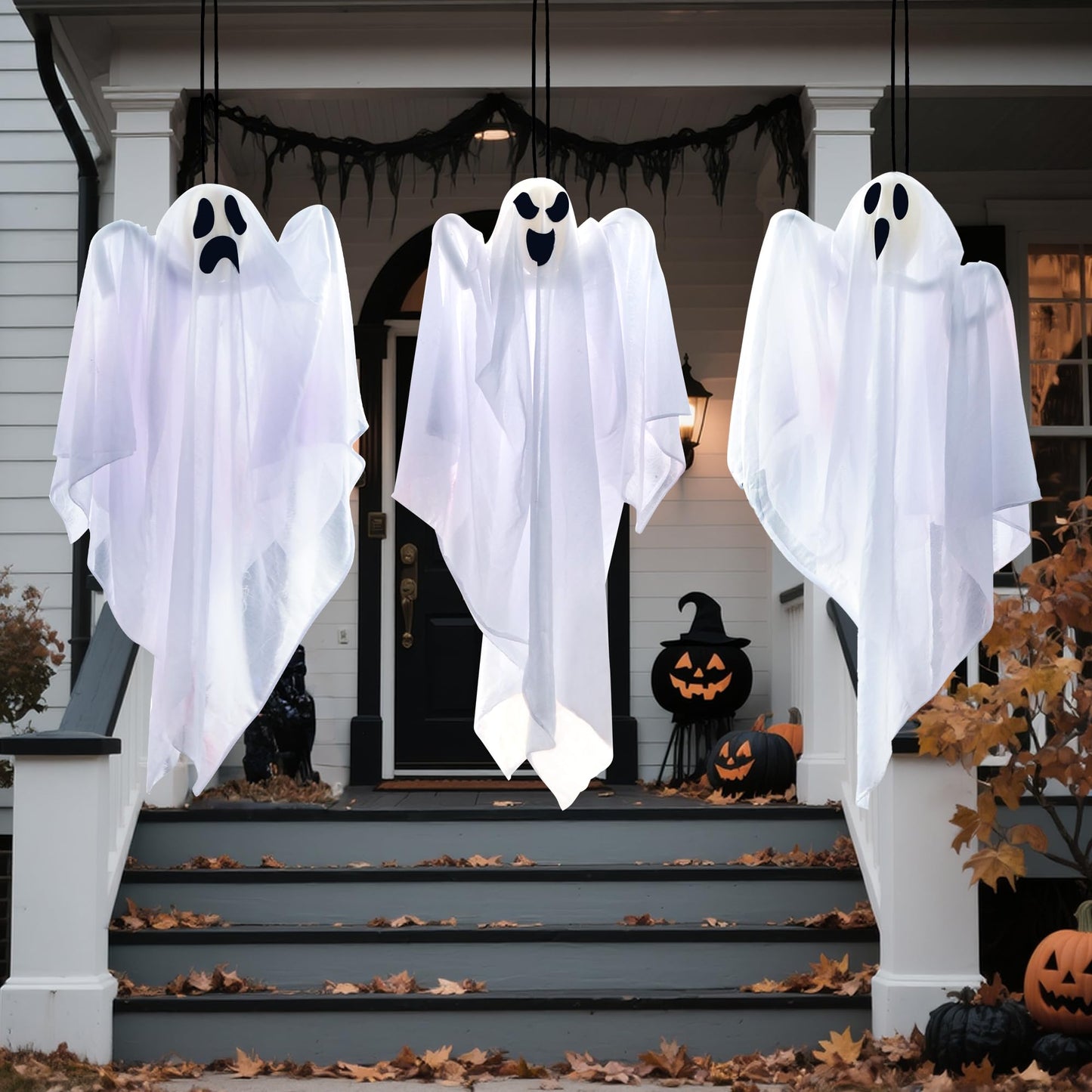 JOYIN 3 PCS Halloween Party Decorations 27.5" Hanging Ghosts, Cute Flying Ghosts for Front Yard Patio Lawn Garden Party Décor and Holiday Decorations