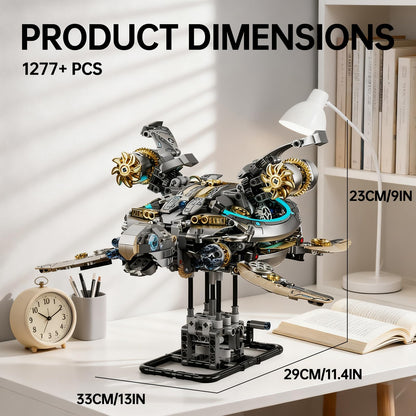 Myth Qholve Mechanical Turtle Building Block with Hand Crank & Motor Dual Drive Gear Motion Steampunk＆Educational Construction Set for Adults Teens and Model Enthusiasts