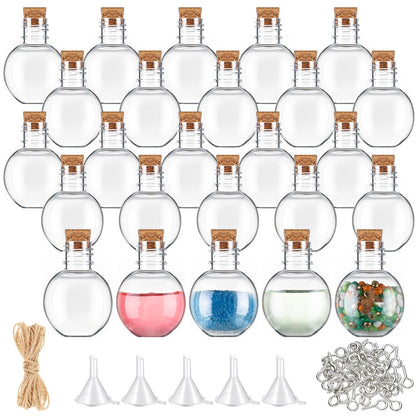 Bokon 25 Pack 1oz Plastic Mini Potion Bottles with Corks, Small Sand Art Jar Tiny Clear Liquor Bottles Bulk Wishing Vial for Birthday Halloween Valentines Party Favor DIY Craft