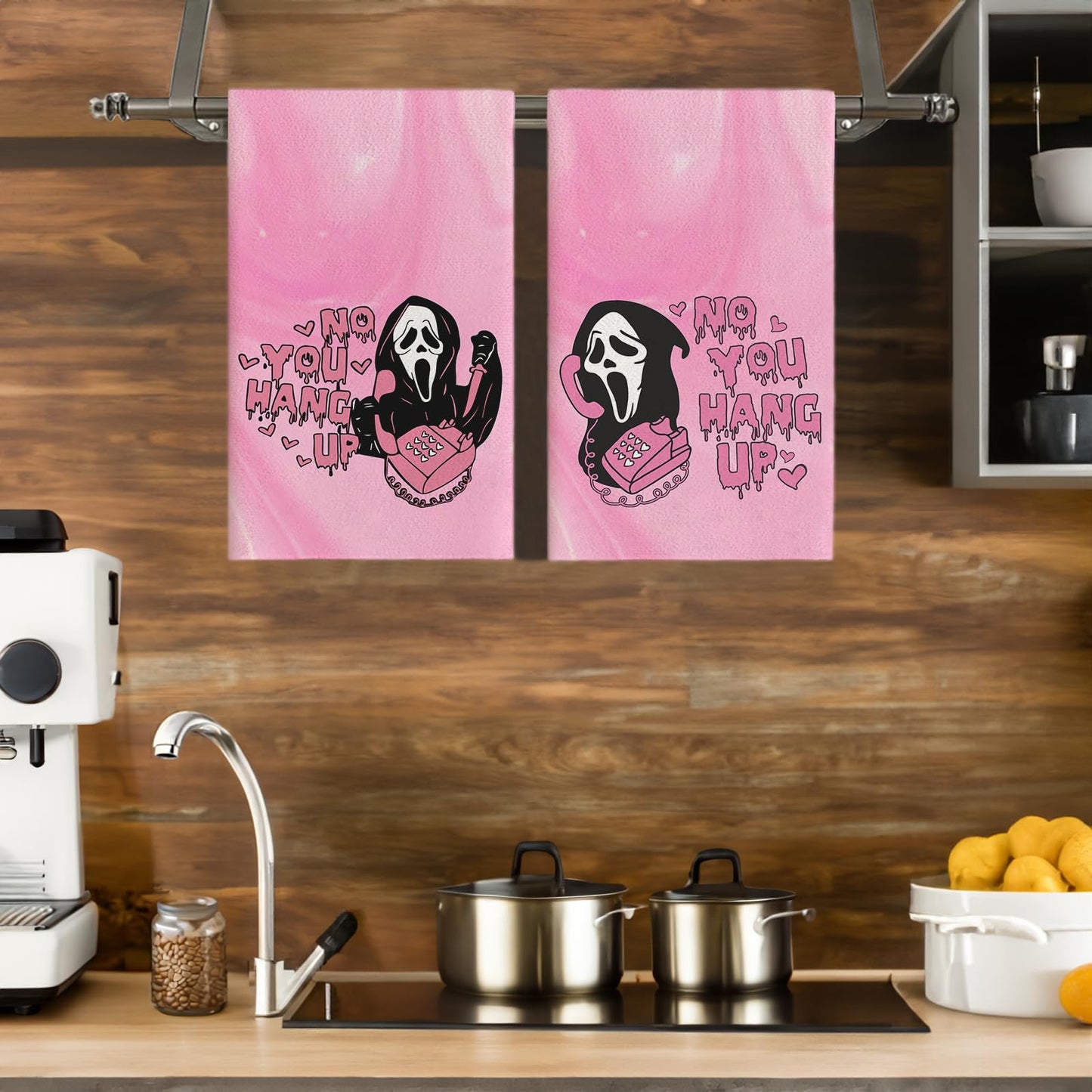 No You Hang Up Pink Ghost Kitchen Towels Dish Towels, 16 x 24 Inch Halloween Ultra Absorbent Drying Cloth Tea Towels for Cooking Baking Set of 2