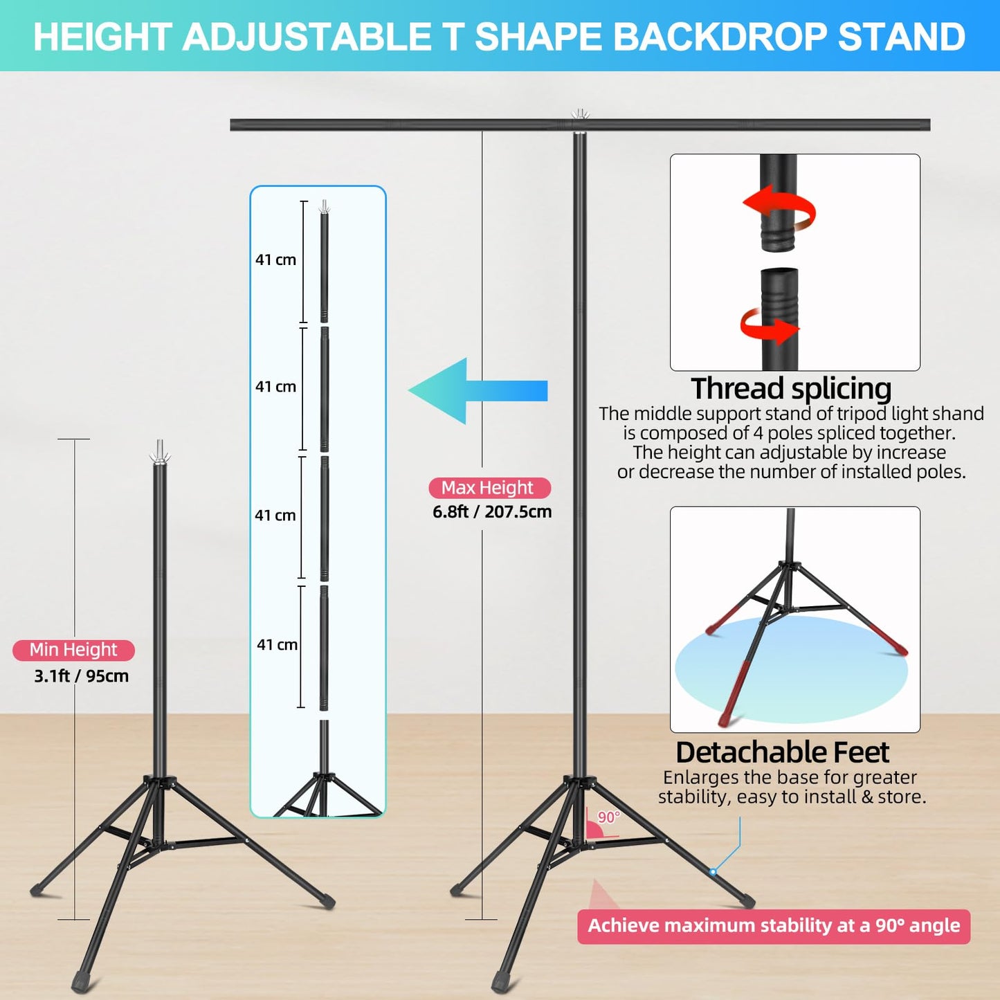 White Backdrop with Stand for Photoshoot, 5X6.5ft White Photo Backdrop with T Shape Background Backdrop Stand for Photography, Portable Photo Backdrop Curtain Stand Kit w Carrying Bag 5 Spring Clamps