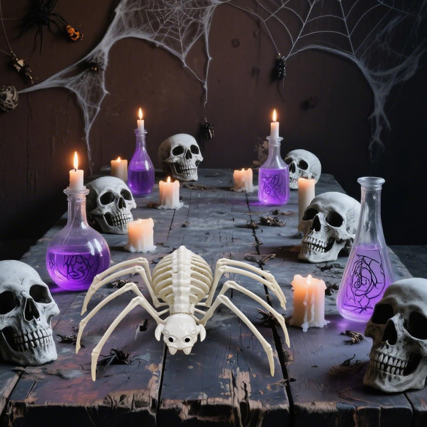 mogenda Large Realistic Spider Skeleton,Horrible Spider Bone,Vivid Spider Skeleton Model Halloween Decorations for Yard Garden Lawn,Haunted House Props(Spider-1p)