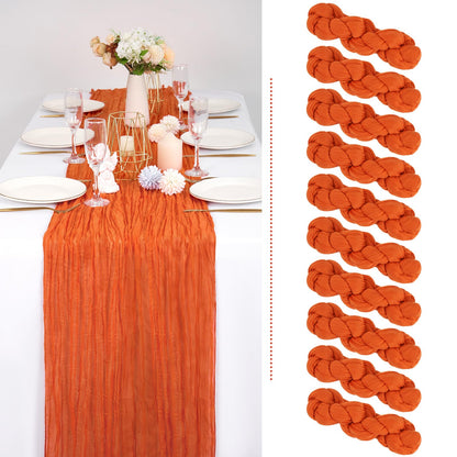 10 Pack Fall Halloween Table Runner 10FT Orange Cheesecloth Table Runner 35 x 120 Inch Long Semi-Sheer Gauze Fabric Boho or Rustic Wedding Table Decor for Bridal Shower Baby Shower Holiday Party