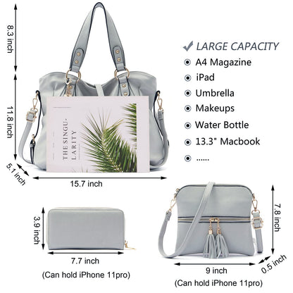 Purses And Wallets Set For Women Tote Handbags Large Hobo Bag, Grey