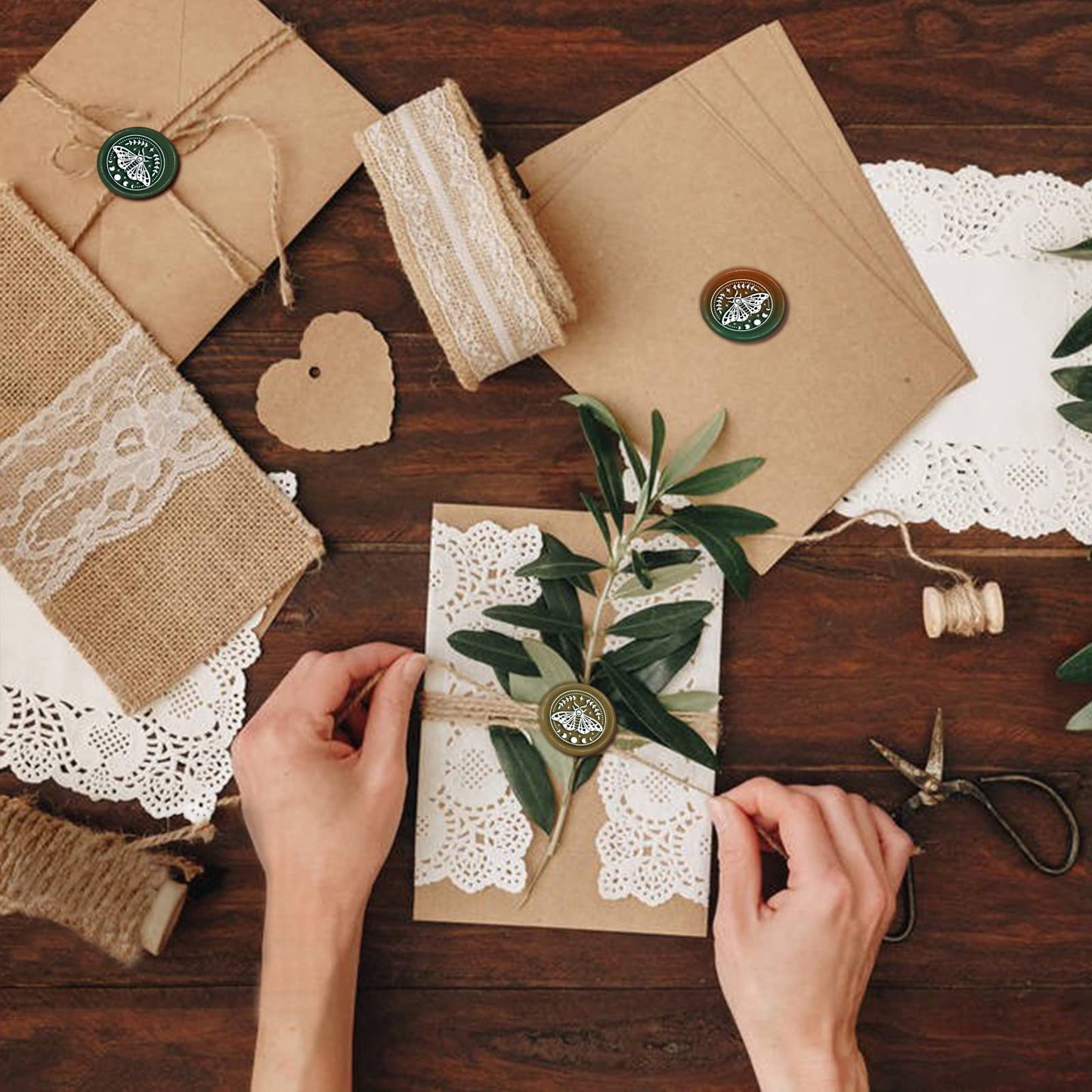 CRASPIRE Moth Wax Seal Stamp Garland Vintage Sealing Wax Stamps Moon Star 30mm Retro Removable Brass Head with Wood Handle for Wedding Invitations Envelopes Halloween Christmas Thanksgiving Packing