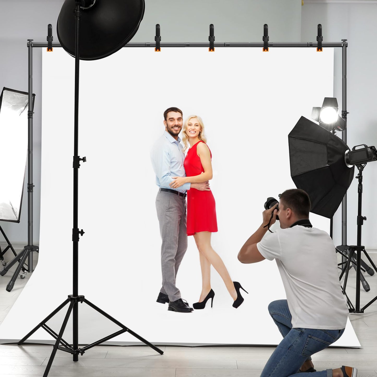 3-in-1 Adjustable Backdrop Stand 10 x 7.5 FT, Portable Photography Background Stand Kit with Carrying Bag, 6 Clamps & 2 Sandbags for Studio, Party, Video, Banner Display