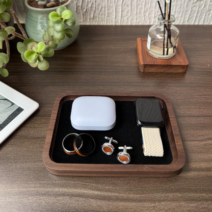 DSHOM Walnut Solid Wood Square Jewelry Display Valet Tray Dish for Elegant Presentation of Your Finest Pieces, Perfect for Personal Use Men Women Gift 6.9"