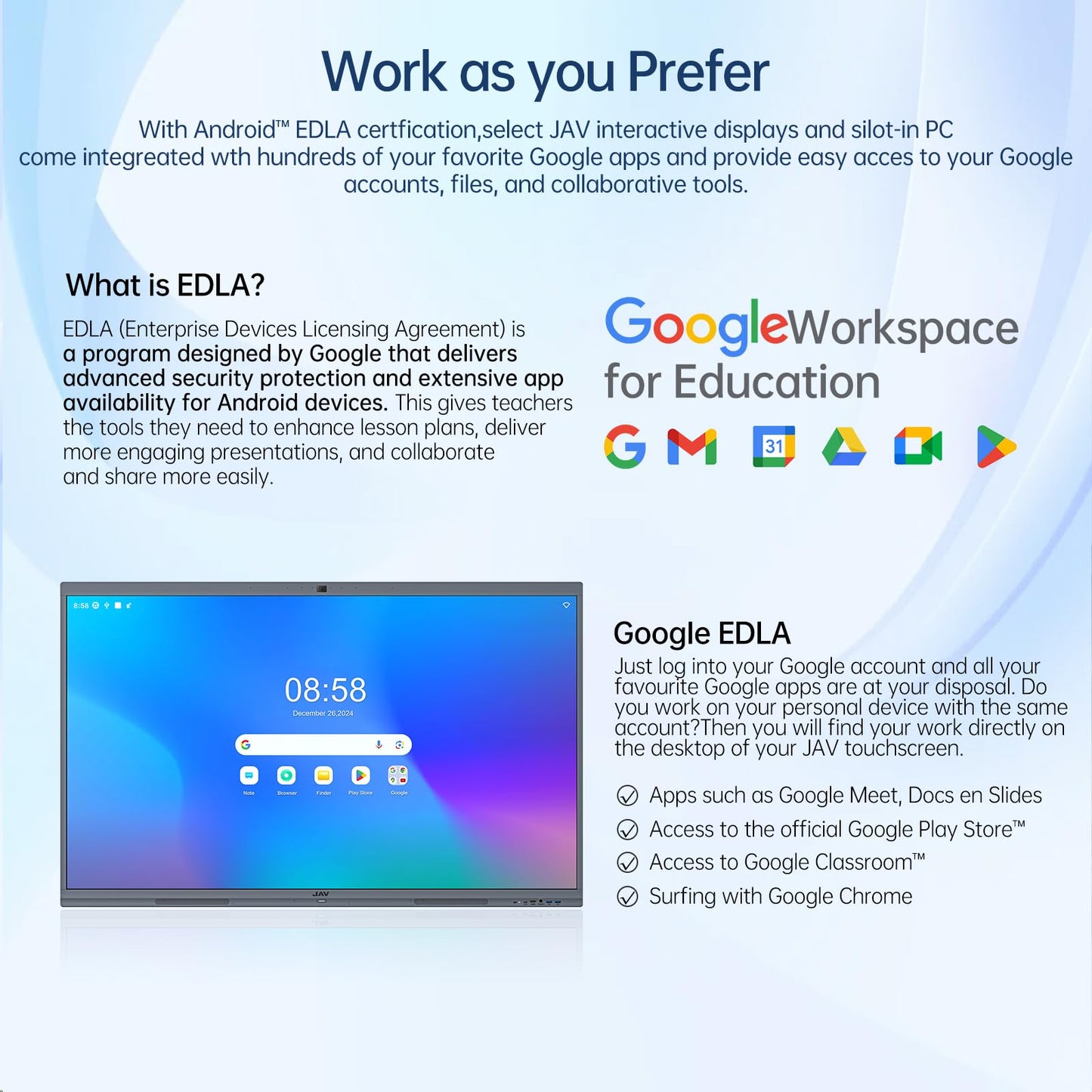JAV 86 Inch Smart Board 4K UHD Interactive Whiteboard with EDLA Certification Built-in Android OS for Classroom Office Home Digital Display 8+128 GB for Hybrid Work (86 Inch)