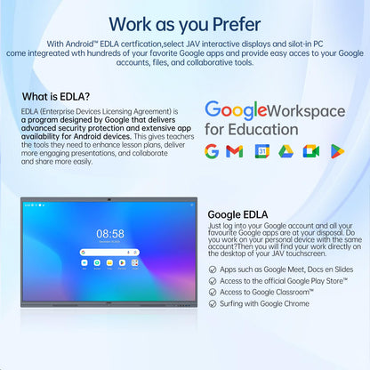 JAV 86 Inch Smart Board 4K UHD Interactive Whiteboard with EDLA Certification Built-in Android OS for Classroom Office Home Digital Display 8+128 GB for Hybrid Work (86 Inch)