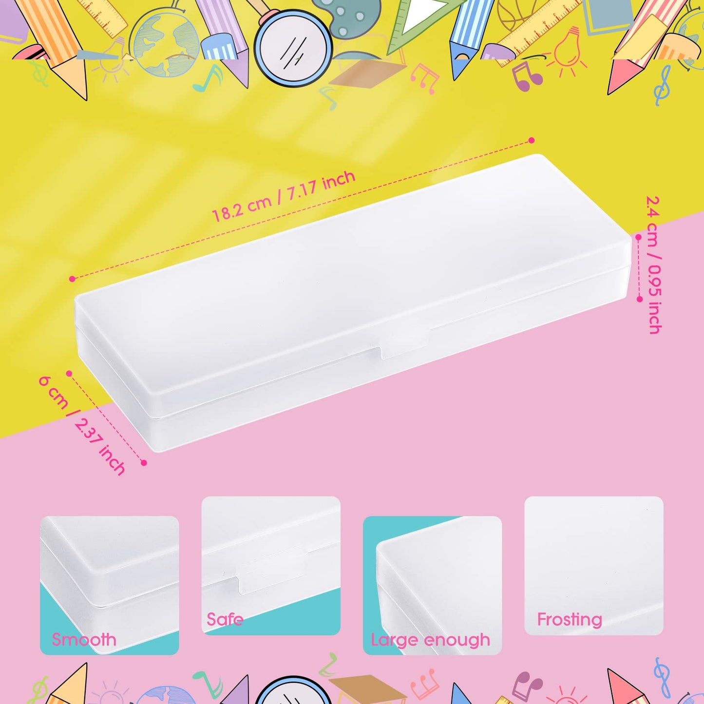 Crtiin 100 Pack Pencil Boxes Bulk Clear Plastic Pencil Case Mini Pen Box for School Plastic Storage with Hinged Lid for Pen School Office Supplies Organization (7.17 x 2.36 x 0.94 in)