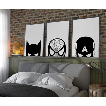 Baccone Spiderman Wall Art Boys Room Canvas Wall Decor Black White Wall Art Spiderman Pictures Painting Boys Posters Nursery Artwork for Living Room Bedroom 12x16 Inch Unframed Set of 3
