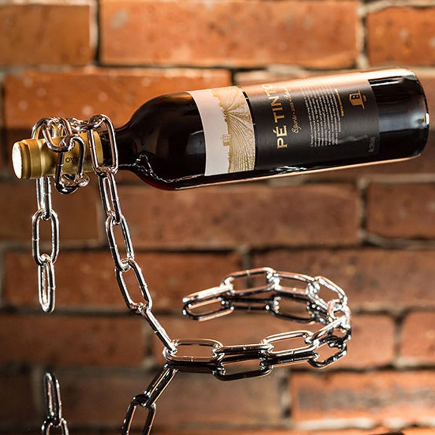 YHan Floating Wine Bottle Holder - Magic Steel Chain Wine Rack for Suspended Display - Holds Any Long-Neck Wine Bottles, Durable & Elegant, Perfect for Home Bar or Kitchen Decor (6.7x5.12x7.5in)