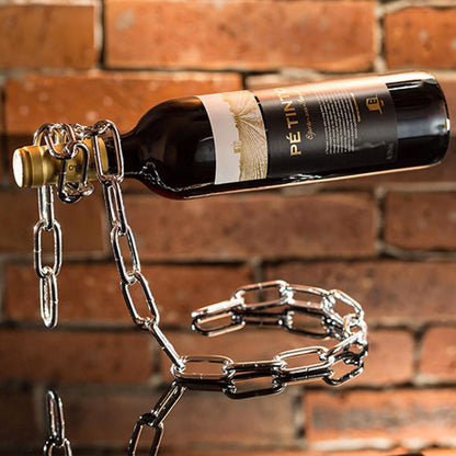 YHan Floating Wine Bottle Holder - Magic Steel Chain Wine Rack for Suspended Display - Holds Any Long-Neck Wine Bottles, Durable & Elegant, Perfect for Home Bar or Kitchen Decor (6.7x5.12x7.5in)
