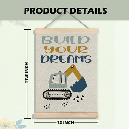 BearCake Construction Decor for Boys Room, Cartoon Excavator Truck Wall Art Poster Hanger Frame, Construction Canvas Prints Framed Wall Decor for Toddler Boy Room Playroom Nursery, 12x16 Inch Set of 2