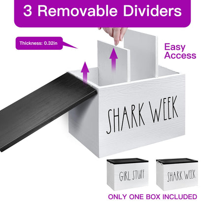 MISTOD Tampon Holder for Bathroom, Pad And Tampon Organizer with Tray Lid, Wood Feminine Product Organizer Shark Week Tampon Storage, Bathroom Accessories Small Storage Box - White