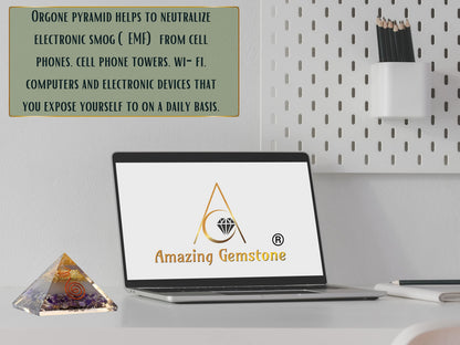 Amazing Gemstone Large Orgone Pyramid | Glow in Dark Amethyst Pyramid Crystal | Orgonite Pyramid | Organ Pyramids Positive Energy Healing