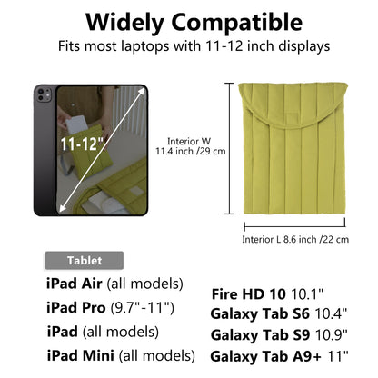 Linpr Puffy Laptop Sleeve 11-12 Inch Green, Protective Carrying Case for Men and Women, Cute Case Bag Compatible with 11 and 12 Inch Laptops, 10.9" Ipad 10, 10.2" Ipad 7 8 9 in Cover
