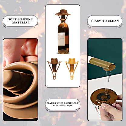 2Pcs Cowboy Hat Wine Stopper Cute Silicone Wine Bottle Stopper Fun Wine Champagne Accessories Reusable Bottle Stoppers Corks Bottle Caps Funny Western Gifts Stuff for Women Men Party Decorations