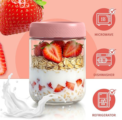 Mason Jars, 16oz Overnight Oats Containers with Lids, 6 Pack Wide Mouth Glass Mason Jars with Airtight Lids, Sugar Bowls, Overnight Oats Jars for Yogurt, Meal Prep, Chia Pudding