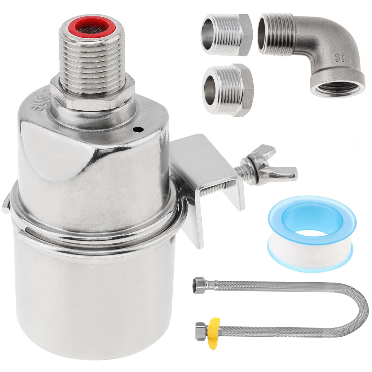 1/2 inch Float Valve, PNXKTXO Water Level Control Float Valve 1/2" to 3/4'' and 1/2'' to 1'' 304 Stainless Steel Fully Automatic Water Level Control Shut Off Valves Hose Connector