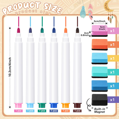 24 Pcs Dry Erase Pocket Reusable Sleeves 10" x 14" Clear Plastic Sheet Protectors with Markers and Mini Dry Erasers for Paper(Advanced Boho)