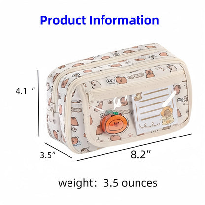 VTYFRY Cute Kawaii Pencil Case Pouch Cartoon Pen Box Holder Organizer for Office Workspace Supplies Desk Accessories Travel Essentials Aesthetic Trendy Cool Stuff Gift Large Capacity (Purple Kapibala)