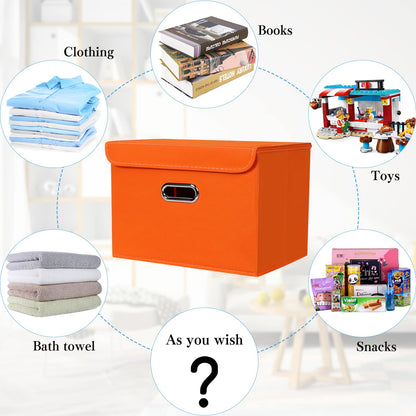 STOREONE Fabric Storage Cube Bins Foldable Organizer Container Collapsible Basket with Lids and Metal Handles, for Home, Bedroom, Closet 3 Pcs (Orange)
