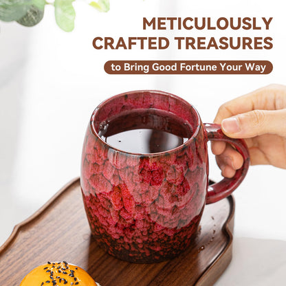 Rustic Red Ceramic Coffee Mug 14oz - Handcrafted Artisan Mug with Comfortable Handle, Unique Design for Coffee Lovers, Dishwasher Safe