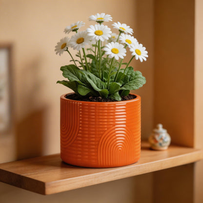 ÈMJÉ LUXE 6 Inch Ceramic Plant Pot – Decorative Indoor Planter (No Drainage Hole) for Succulents, Herbs & Houseplants – Modern Tabletop Desk Planter – Terracotta