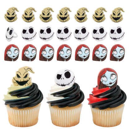DecoPac The Nightmare Before Christmas Rings, Cupcake Decorations Featuring Jack, Sally, And Oogie Boogy - 24 Pack
